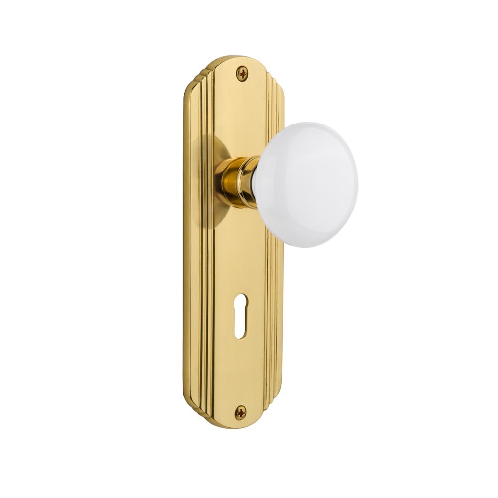 Nostalgic Warehouse DECWHI Mortise Deco Plate with New White Porcelain in Polished Brass